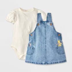 Baby Girls' 2pc Disney Winnie The Pooh Denim Dress and Bodysuit Set - Blue 0-3M