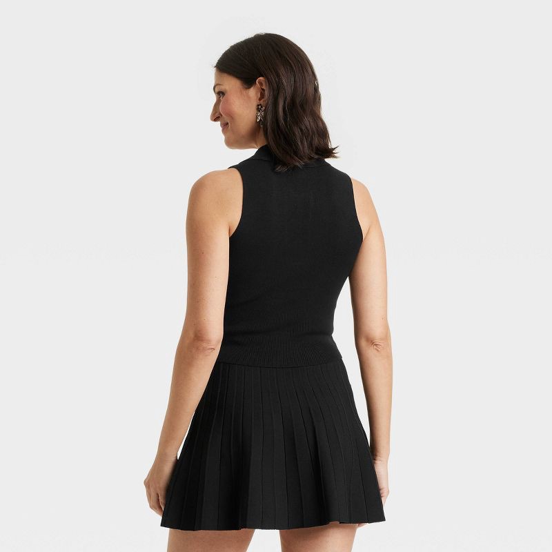 slide 2 of 3, Women's Polo Collar Pullover Sweater Tank - A New Day™ Black XS: Sleeveless Classic Fit, Lightweight Viscose-Nylon Blend, 1 ct