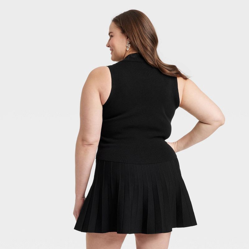 slide 2 of 3, Women's Polo Collar Pullover Sweater Tank - A New Day™ Black XXL: Sleeveless, Lightweight Viscose-Nylon Blend, 1 ct