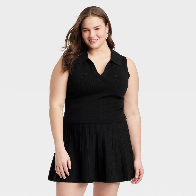 slide 1 of 3, Women's Polo Collar Pullover Sweater Tank - A New Day™ Black XXL: Sleeveless, Lightweight Viscose-Nylon Blend, 1 ct