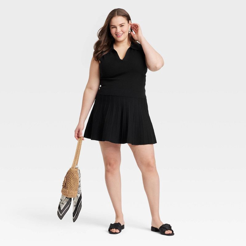 slide 3 of 3, Women's Polo Collar Pullover Sweater Tank - A New Day™ Black XXL: Sleeveless, Lightweight Viscose-Nylon Blend, 1 ct