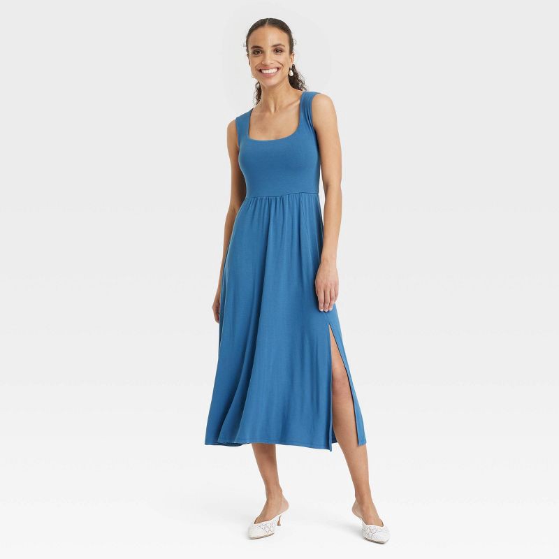 slide 3 of 3, Women's Knit Ballet Midi Shift Dress - A New Day™ Dark Blue XL: Rayon Spandex, Squareneck, Side Pocket, 1 ct