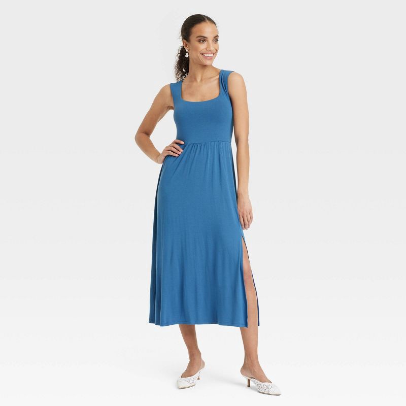slide 1 of 3, Women's Knit Ballet Midi Shift Dress - A New Day™ Dark Blue XL: Rayon Spandex, Squareneck, Side Pocket, 1 ct