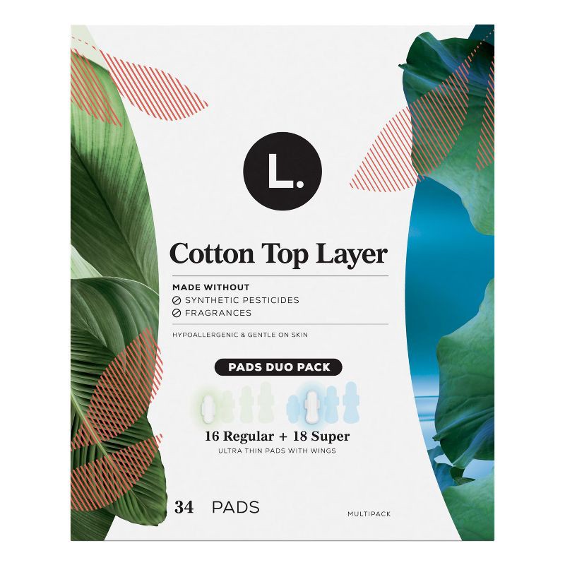 slide 12 of 13, L . Menstrual Pads Duo Pack - Regular/Super - 34ct, 34 ct