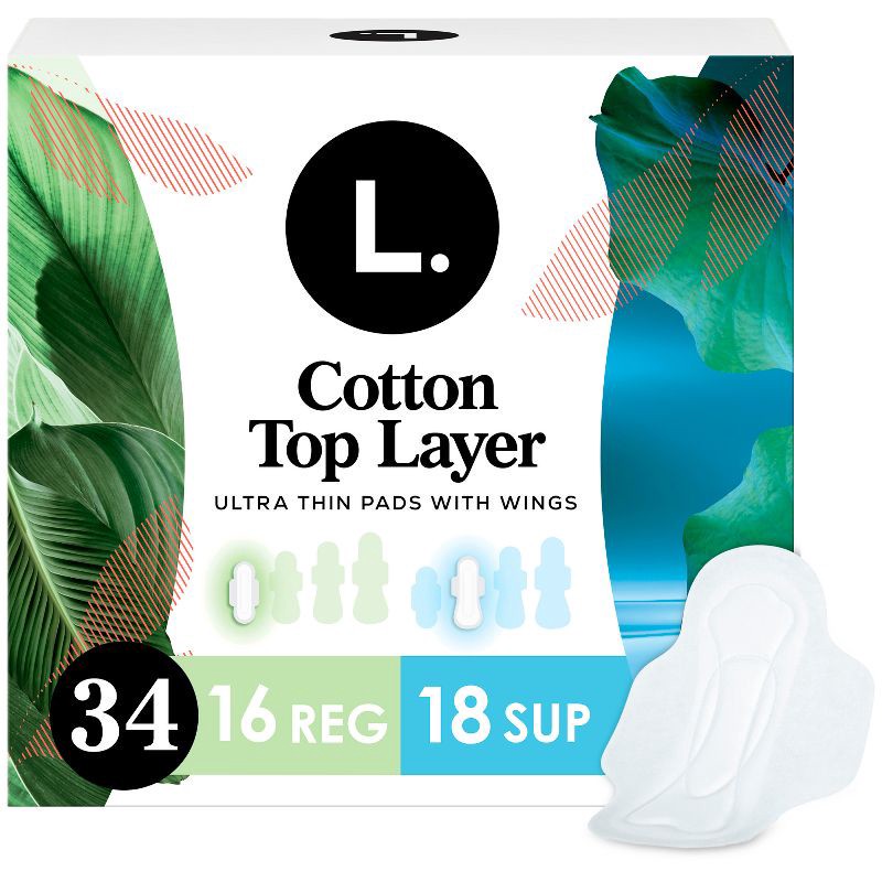 slide 1 of 13, L . L. Organic Cotton Top Layer Ultra Thin Pads - Regular/Super Absorbency - 32ct, 32 ct