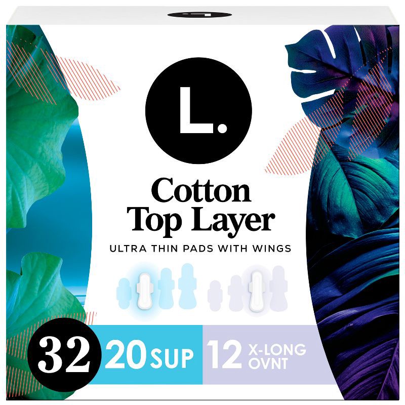 slide 13 of 13, L . L. Organic Cotton Top Layer Ultra Thin Pads - Super/Extra Long Overnight Absorbency - 32ct, 32 ct