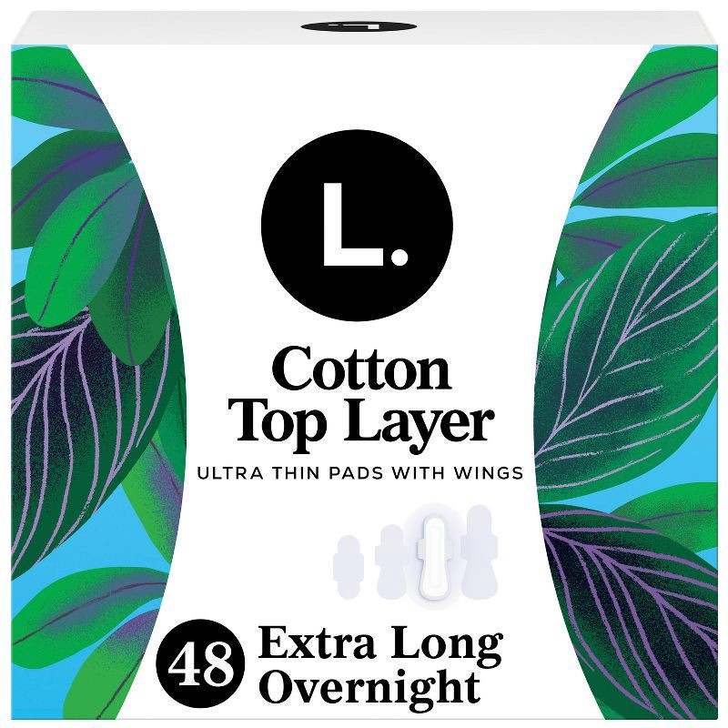 slide 11 of 11, L . L. Organic Cotton Top Layer Ultra Thin Pads with Wings - Extra Long Overnight Absorbency - 48ct, 48 ct