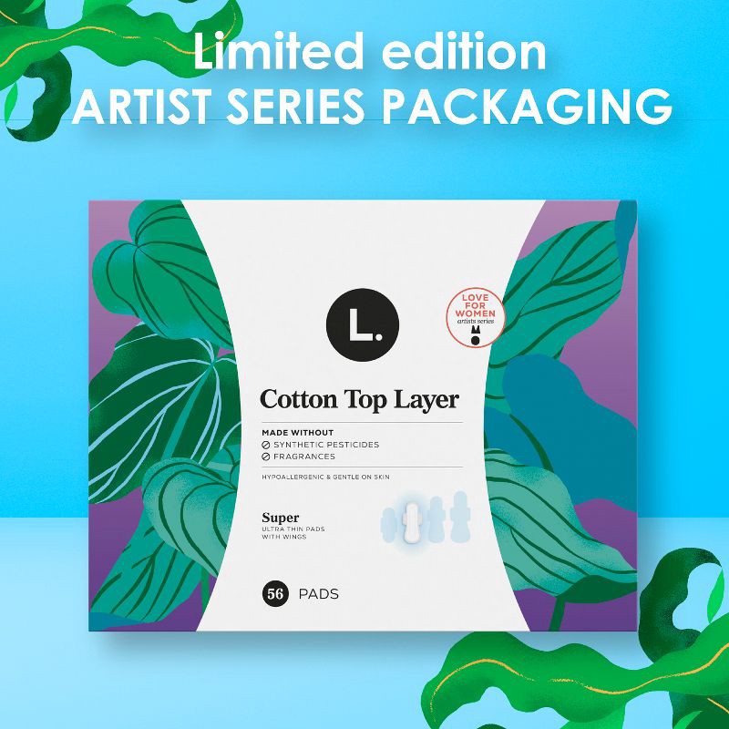 slide 2 of 11, L . L. Organic Cotton Top Layer Ultra Thin Pads - Super Absorbency - 56ct, 56 ct