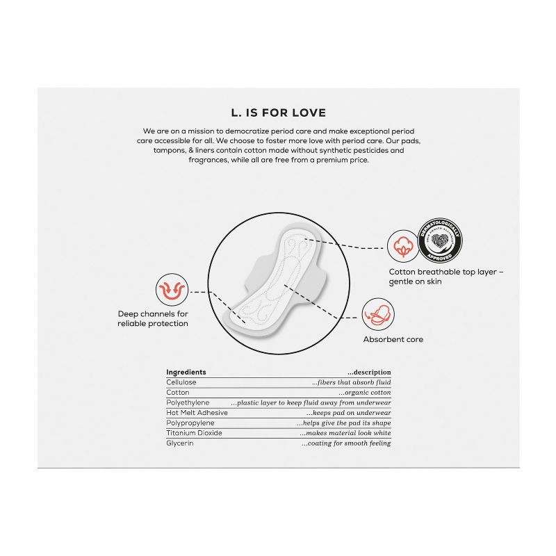 slide 10 of 11, L . L. Organic Cotton Top Layer Ultra Thin Pads - Super Absorbency - 56ct, 56 ct