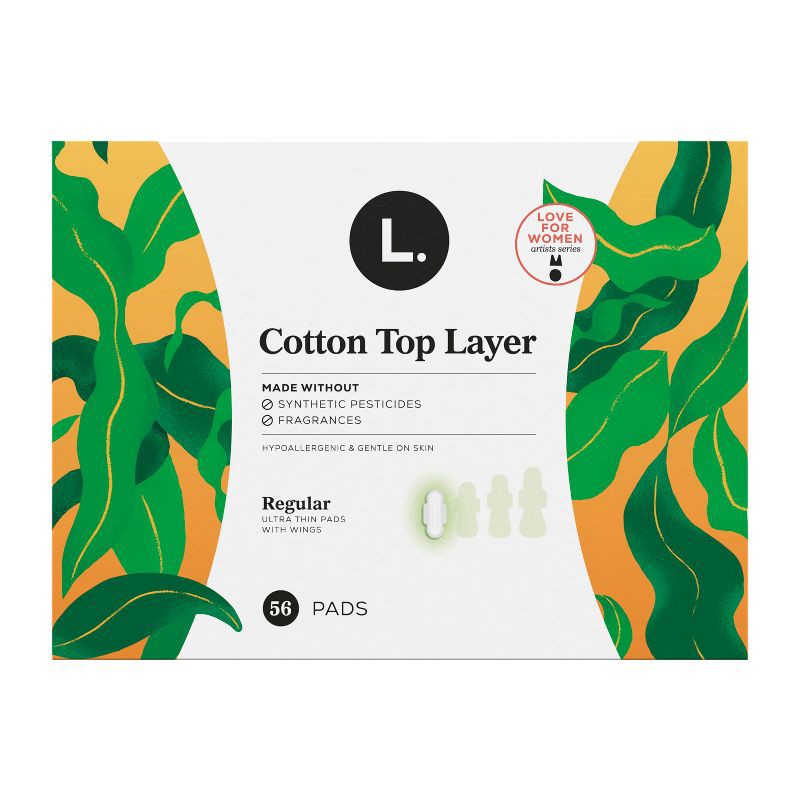 slide 10 of 11, L . L. Organic Cotton Top Layer Ultra Thin Pads - Regular Absorbency - 56ct, 56 ct
