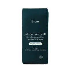Biom Plant Based Refillable All Purpose Wipes - Fragrance Free - 60ct