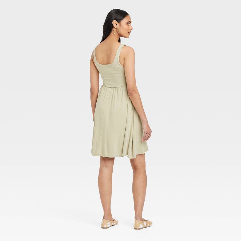 slide 2 of 3, Women's Knit Mini Ballet Dress - A New Day™ Olive XS: Rayon Spandex Blend, Squareneck, Pullover, Side Pocket, 1 ct