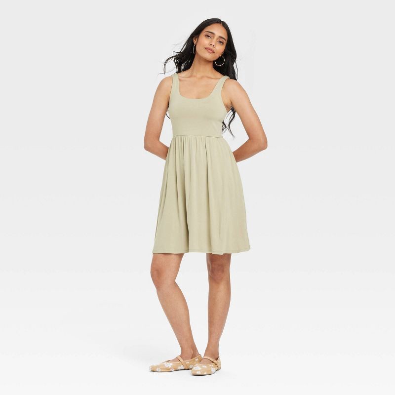 slide 1 of 3, Women's Knit Mini Ballet Dress - A New Day™ Olive XS: Rayon Spandex Blend, Squareneck, Pullover, Side Pocket, 1 ct