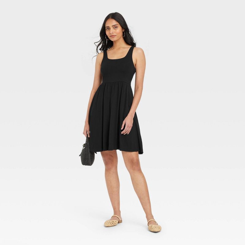 slide 3 of 3, Women's Knit Mini Ballet Dress - A New Day™ Black S: Rayon Spandex Blend, Squareneck, Side Pocket, 1 ct