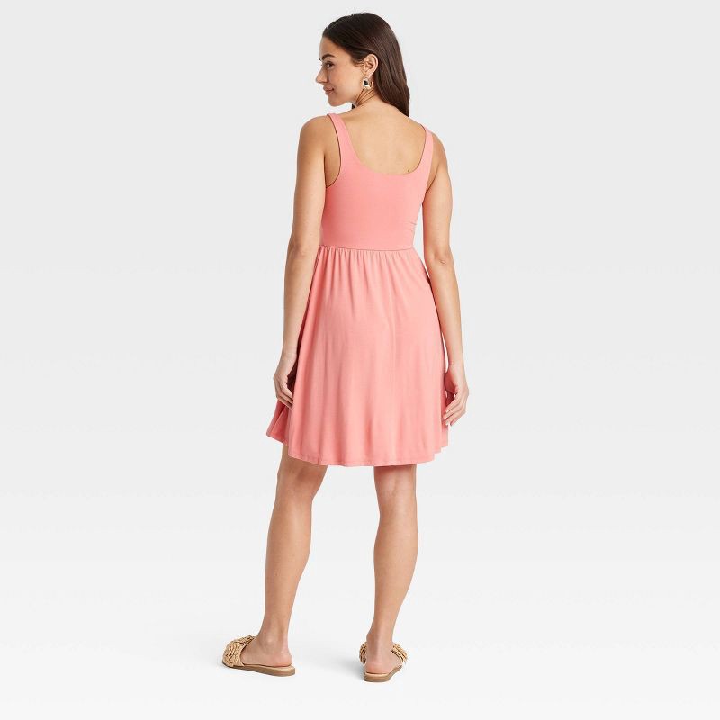 slide 2 of 3, Women's Knit Mini Ballet Dress - A New Day™ Coral M: Rayon-Spandex Blend, Squareneckline, Sleeveless, Side Pocket, Pullover Style, 1 ct