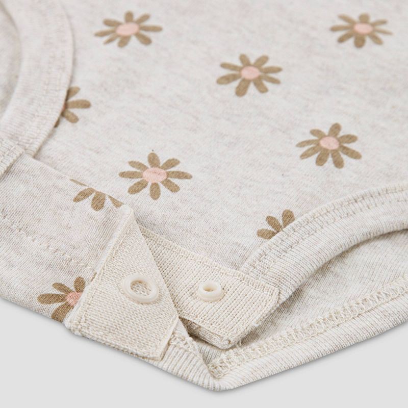 slide 4 of 5, Huggies Baby Girls' Floral Short Sleeve Bodysuit & Pants Set - Tan 3M: Organic Cotton Knit, Crotch Snap, Pull-On Pants, Machine Washable, 1 ct