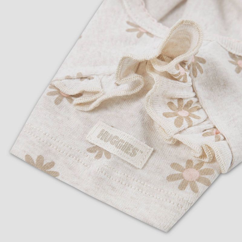 slide 5 of 5, Huggies Baby Girls' Floral Short Sleeve Bodysuit & Pants Set - Tan 3M: Organic Cotton Knit, Crotch Snap, Pull-On Pants, Machine Washable, 1 ct
