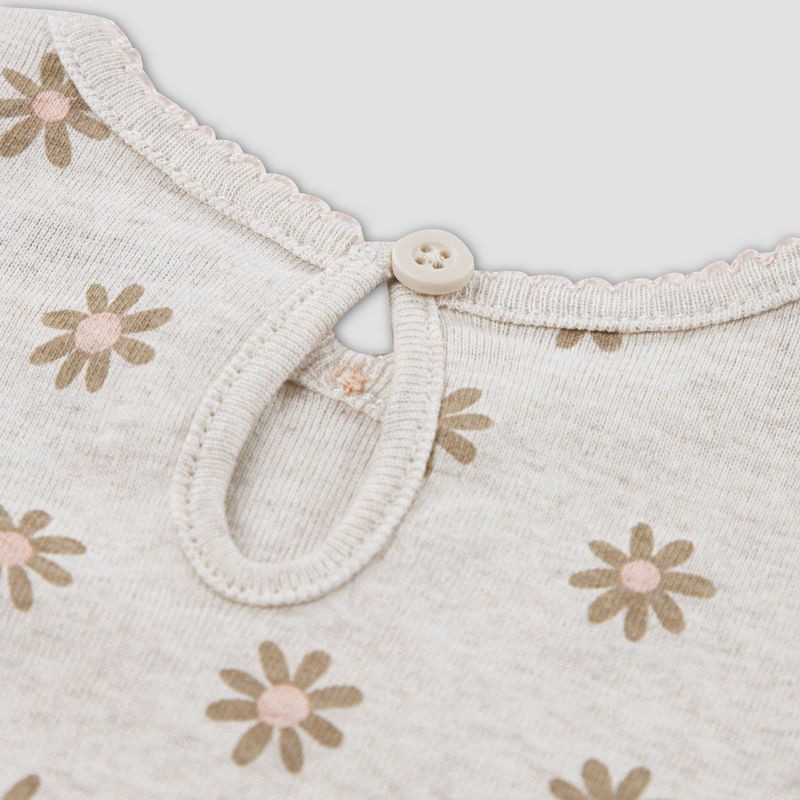 slide 3 of 5, Huggies Baby Girls' Floral Short Sleeve Bodysuit & Pants Set - Tan 9M: Organic Cotton, Knit, Crotch Snap, 1 ct