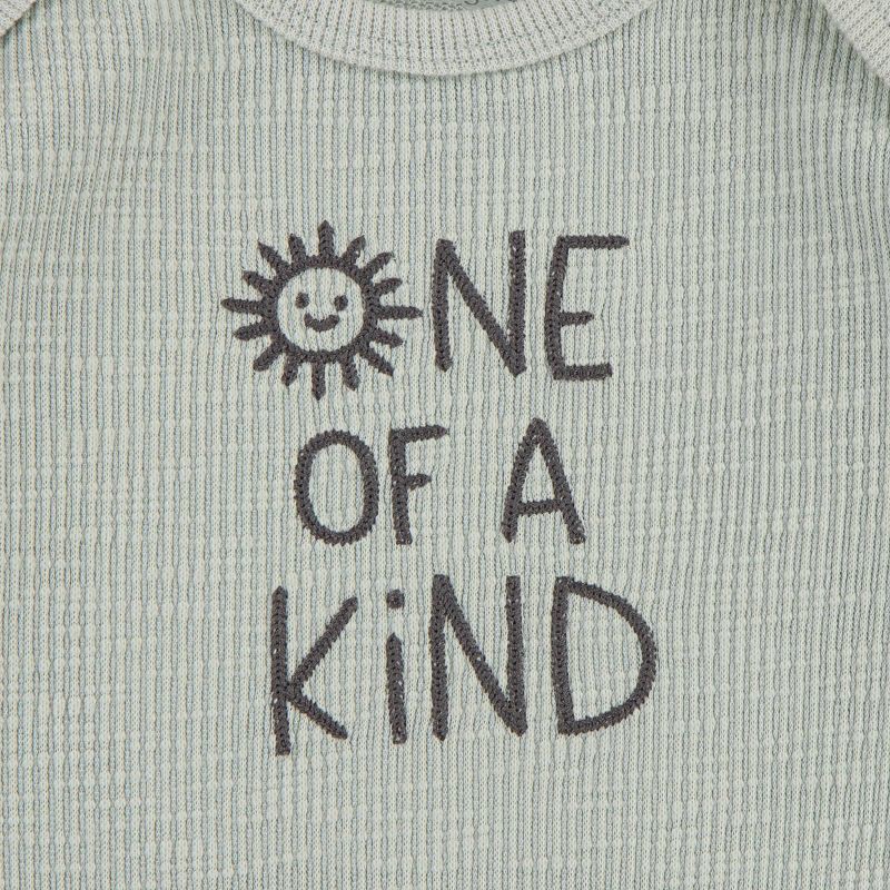 slide 3 of 4, Huggies Baby Words & Greens Romper - Green Newborn: Recycled Polyester, Midweight Knit, Pull-On, Crotch Snap, Long Sleeve, 1 ct