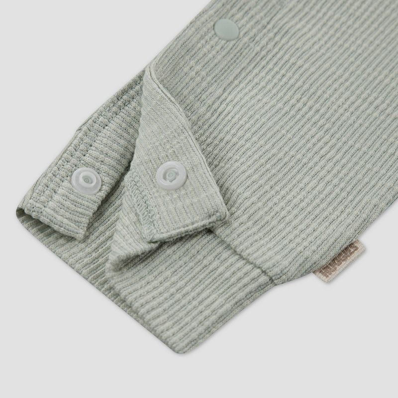 slide 4 of 4, Huggies Baby Words & Greens Romper - Green 6M: Recycled Polyester, Midweight Knit, Long Sleeve, Crew Neck, 1 ct