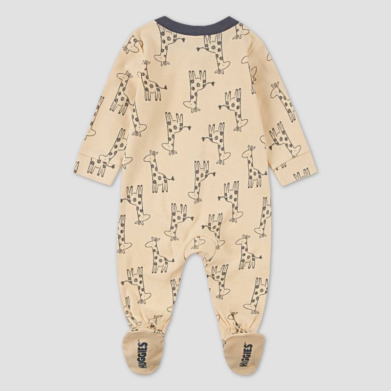 slide 2 of 7, Huggies Baby Giraffes Sleep N' Play - Cream 3M: Organic Cotton Long Sleeve Pajama Romper, Front Zipper, Knit Fabric, 1 ct