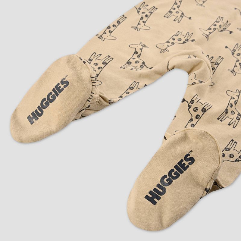 slide 3 of 7, Huggies Baby Giraffes Sleep N' Play - Cream 3M: Organic Cotton Long Sleeve Pajama Romper, Front Zipper, Knit Fabric, 1 ct