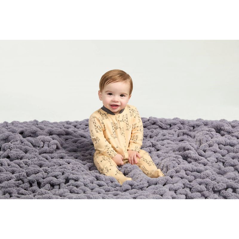 slide 5 of 7, Huggies Baby Giraffes Sleep N' Play - Cream 3M: Organic Cotton Long Sleeve Pajama Romper, Front Zipper, Knit Fabric, 1 ct