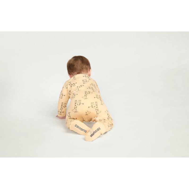 slide 6 of 7, Huggies Baby Giraffes Sleep N' Play - Cream 3M: Organic Cotton Long Sleeve Pajama Romper, Front Zipper, Knit Fabric, 1 ct