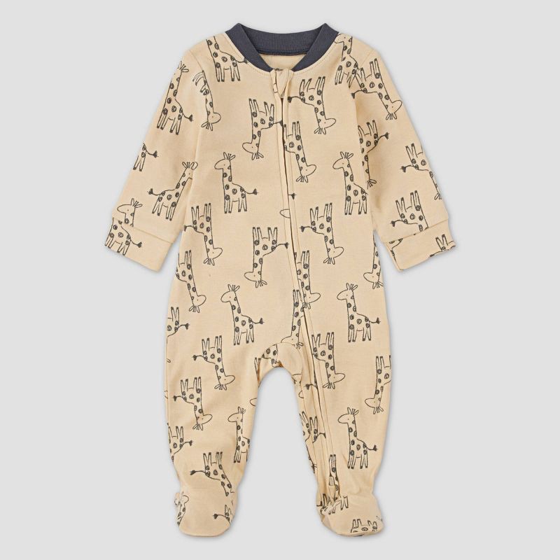slide 1 of 7, Huggies Baby Giraffes Sleep N' Play - Cream 9M: Organic Cotton Pajama Romper, Lightweight Knit Fabric, 1 ct
