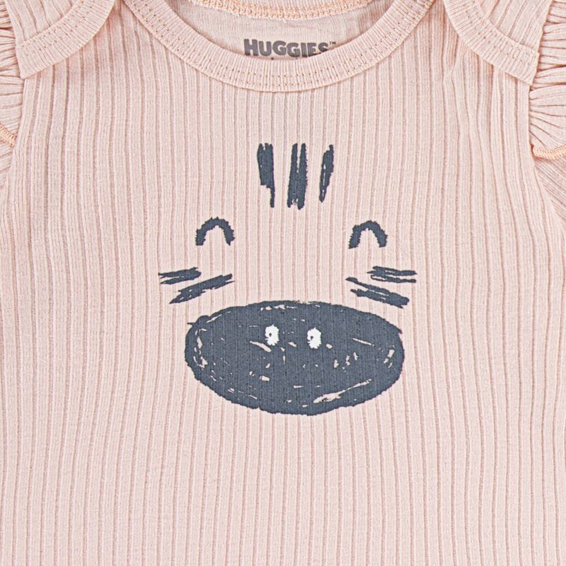 slide 5 of 5, Huggies Baby Girls' Zebras 3pk Short Sleeve Bodysuit - Pink 12M: Organic Cotton, Crotch Snap, Knit Fabric, 3 ct