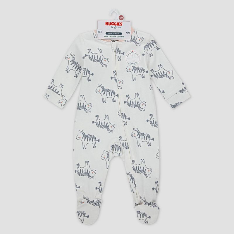 slide 4 of 6, Huggies Baby Girls' Zebras Sleep N' Play - Pink Newborn: Organic Cotton, Lightweight Knit, Long Sleeve, Crew Neck Pajama Jumpsuit, 1 ct