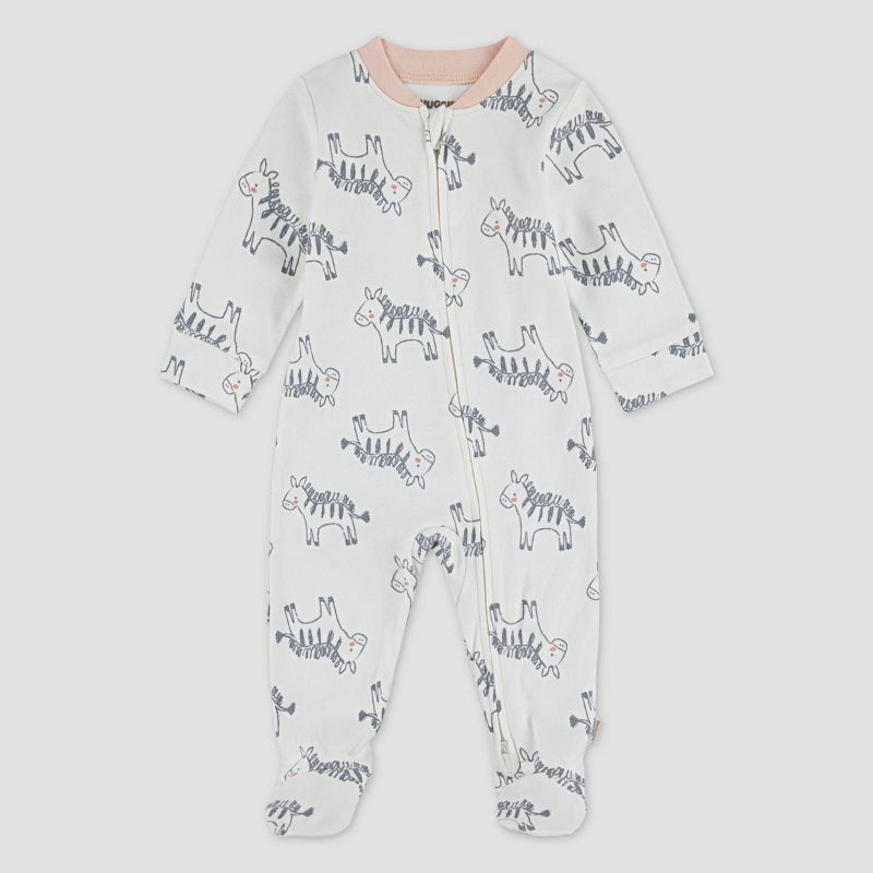 slide 1 of 6, Huggies Baby Girls' Zebras Sleep N' Play - Pink 9M: Organic Cotton, Lightweight Knit Pajama Jumpsuit, 1 ct