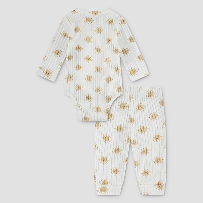 slide 2 of 8, Huggies Baby Long Sleeve Suns Bodysuit & Pants Set - Yellow 9M: Organic Cotton, Crotch Snap, Knit Fabric, 1 ct