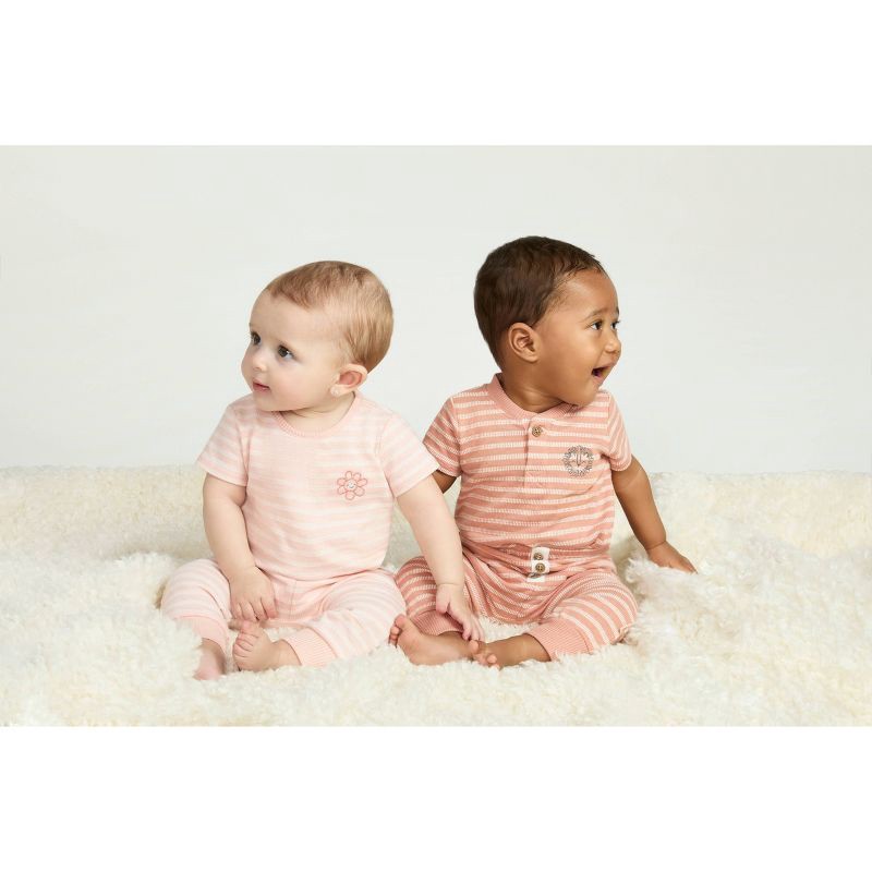 slide 11 of 11, Huggies Baby Giraffe Striped Short Sleeve Bodysuit & Pants Set - 3M: Organic Cotton Knit Infant Outfit, Crotch Snap Closure, 1 ct