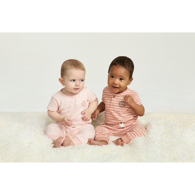 slide 9 of 11, Huggies Baby Giraffe Striped Short Sleeve Bodysuit & Pants Set - 6M: Organic Cotton Knit, Crotch Snap, 1 ct