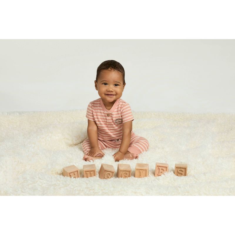 slide 10 of 11, Huggies Baby Giraffe Striped Short Sleeve Bodysuit & Pants Set - 6M: Organic Cotton Knit, Crotch Snap, 1 ct
