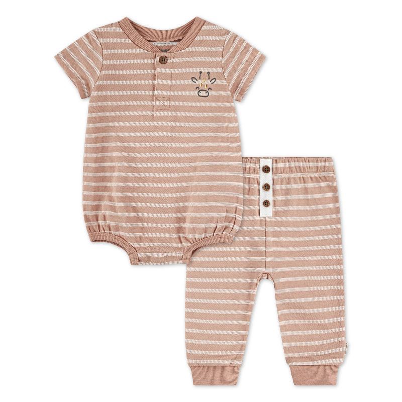 slide 1 of 11, Huggies Baby Giraffe Striped Short Sleeve Bodysuit & Pants Set - 6M: Organic Cotton Knit, Crotch Snap, 1 ct