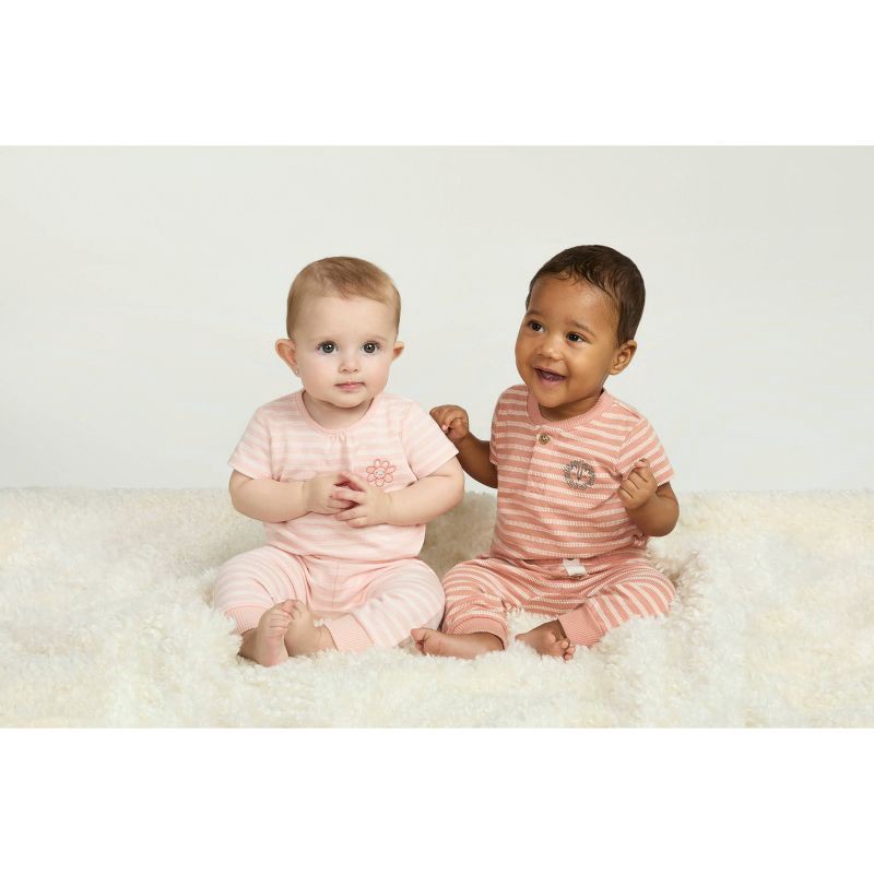 slide 13 of 13, Huggies Baby Girls' Flower Short Sleeve Bodysuit & Pants Set - Pink 3M: Organic Cotton, Floral Pattern, 1 ct