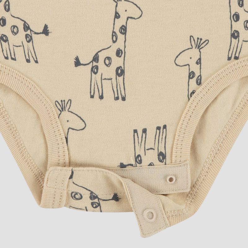 slide 5 of 9, Huggies Baby 3pk Giraffes Short Sleeve Bodysuit - Neutral 12M: Organic Cotton Knit, Crotch Snap Closure, 3 ct