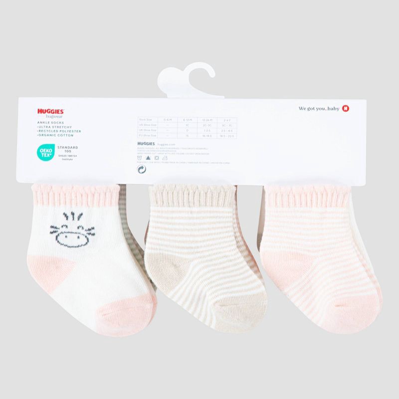 slide 3 of 4, Huggies Baby 6pk Socks - Pink: Organic Cotton, Animal Prints, Ankle Height, 0-6 Months, 6 ct