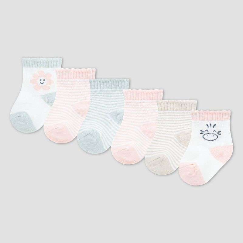 slide 4 of 4, Huggies Baby 6pk Socks - Pink: Organic Cotton, Animal Prints, Ankle Height, 0-6 Months, 6 ct