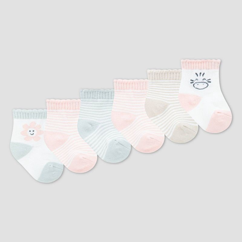 slide 1 of 4, Huggies Baby 6pk Socks - Pink: Organic Cotton, Animal Prints, Ankle Height, 0-6 Months, 6 ct