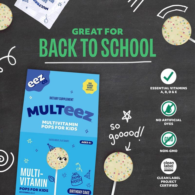 slide 3 of 7, The Eez Co. Multeez Daily Multivitamin Pops for Kids - Birthday Cake - 3.2oz/13ct, 3.2 oz, 13 ct