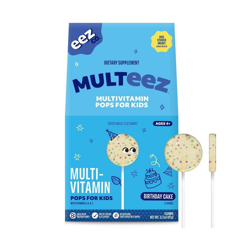 slide 1 of 7, The Eez Co. Multeez Daily Multivitamin Pops for Kids - Birthday Cake - 3.2oz/13ct, 3.2 oz, 13 ct