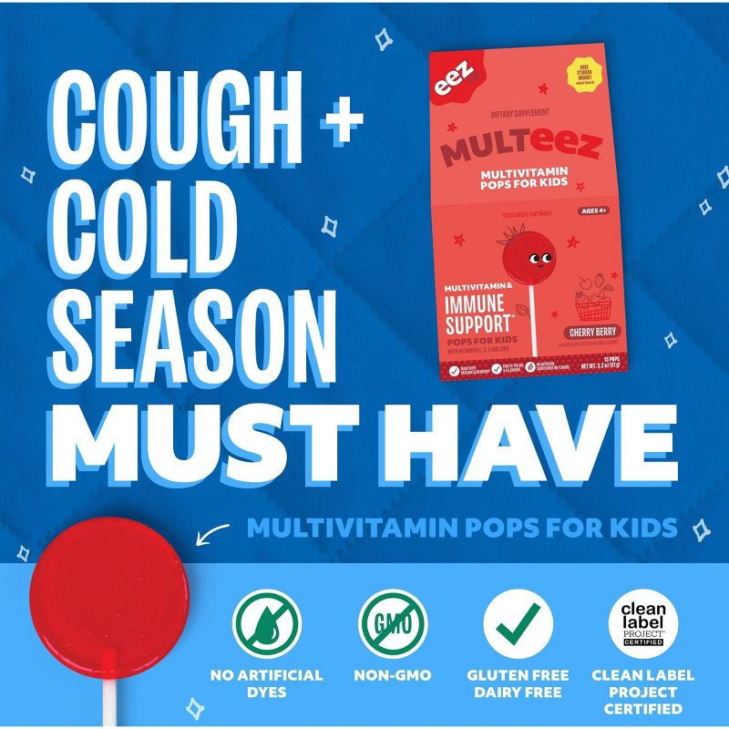 slide 7 of 11, The Eez Co. Multeez Daily Immune Support Pops for Kids - Cherry Berry - 3.2oz/13ct, 3.2 oz, 13 ct