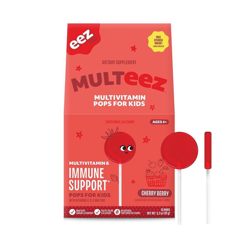 slide 1 of 11, The Eez Co. Multeez Daily Immune Support Pops for Kids - Cherry Berry - 3.2oz/13ct, 3.2 oz, 13 ct