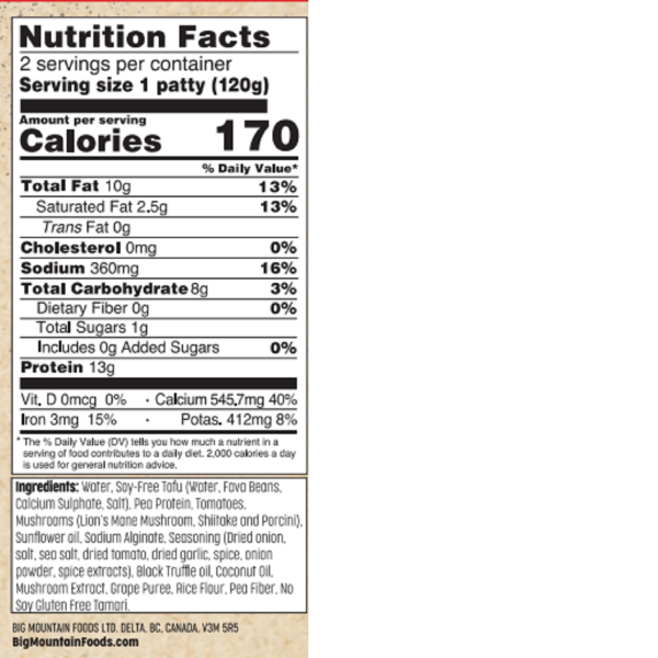 slide 2 of 5, Big Mountain Lion's Mane Truffle Flavor Mushroom Burger 2 ea, 2 ct