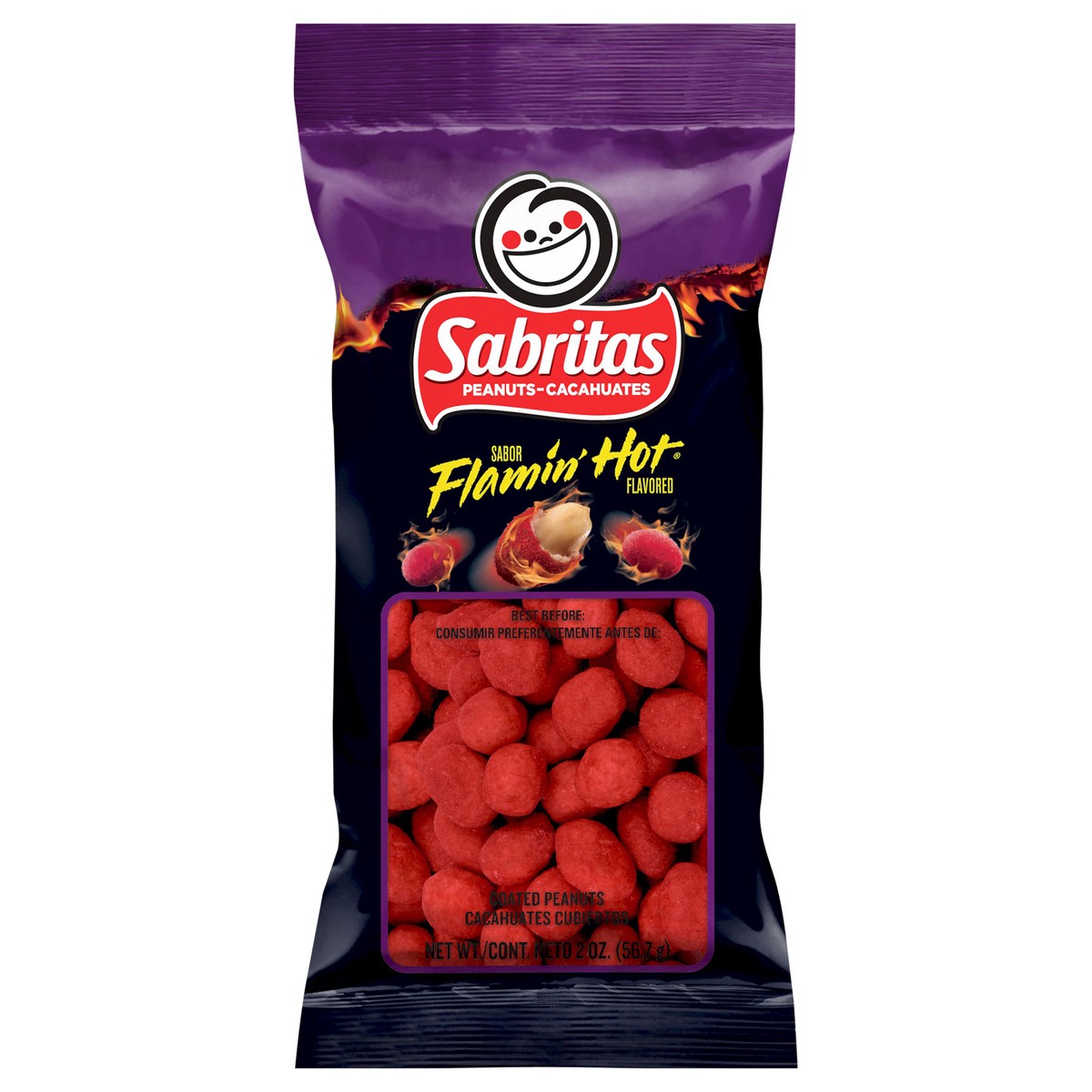 slide 1 of 3, Sabritas Peanuts, Flaming Hot, 2 oz