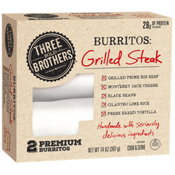 slide 1 of 1, Three Bold Brothers Grilled Steak Burritos, 14 oz