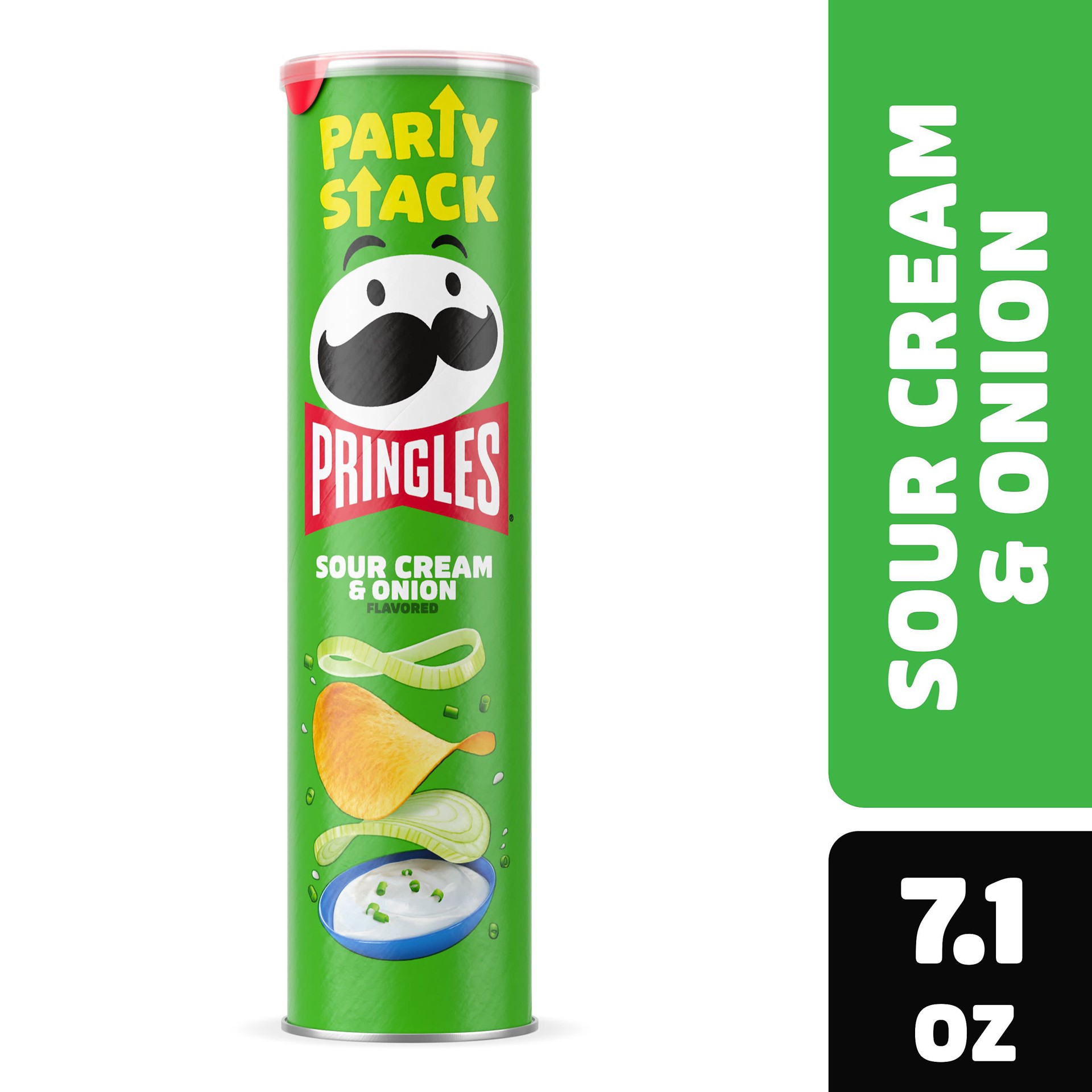 slide 1 of 8, Pringles Potato Crisps Chips, Lunch Snacks, On-the-Go Snacks, Party Stack, Sour Cream and Onion, 7.1oz Can, 1 Can, 7.1 oz